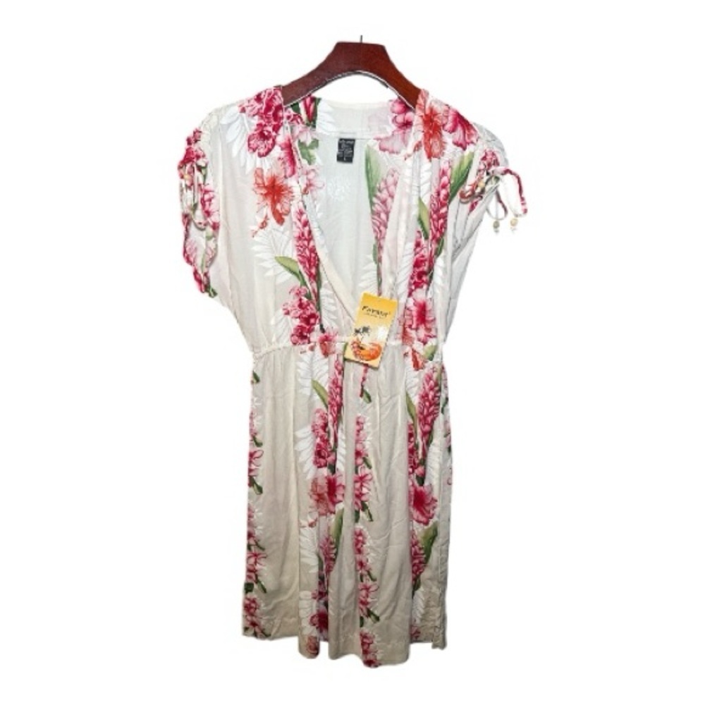 NEW! Favant Women's Hawaiian Floral Plumeria Tie Shoulder Dress Large - Picture 5 of 11
